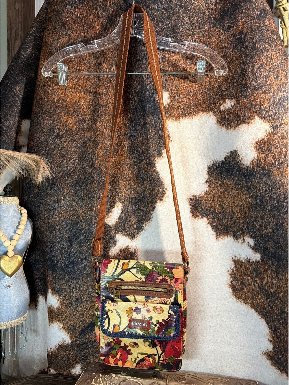 Sakroots Floral Crossbody Bag with Brown Strap